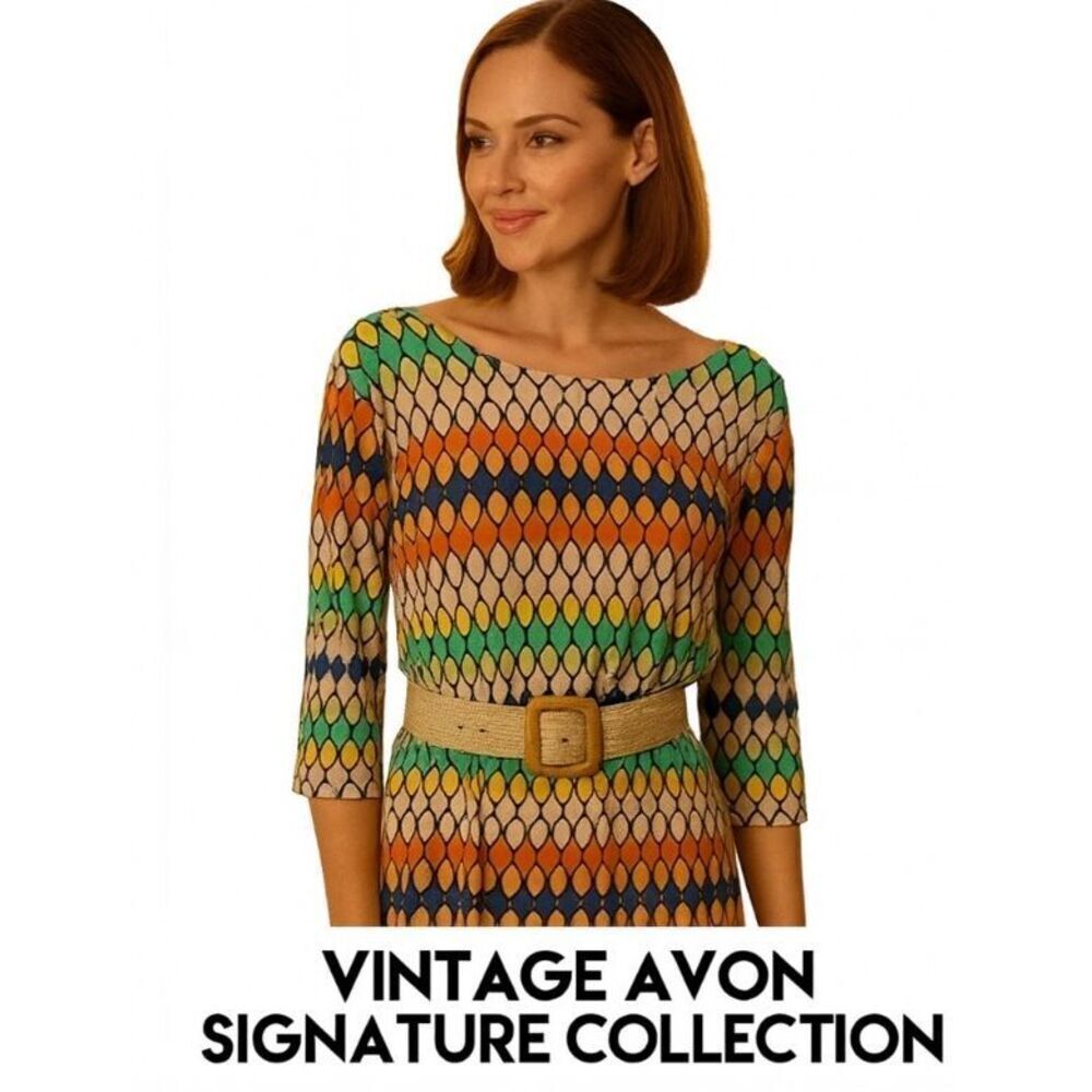 Signature Collection (Vintage Avon) Multi-Color Geometric Design Shift Dress Siz